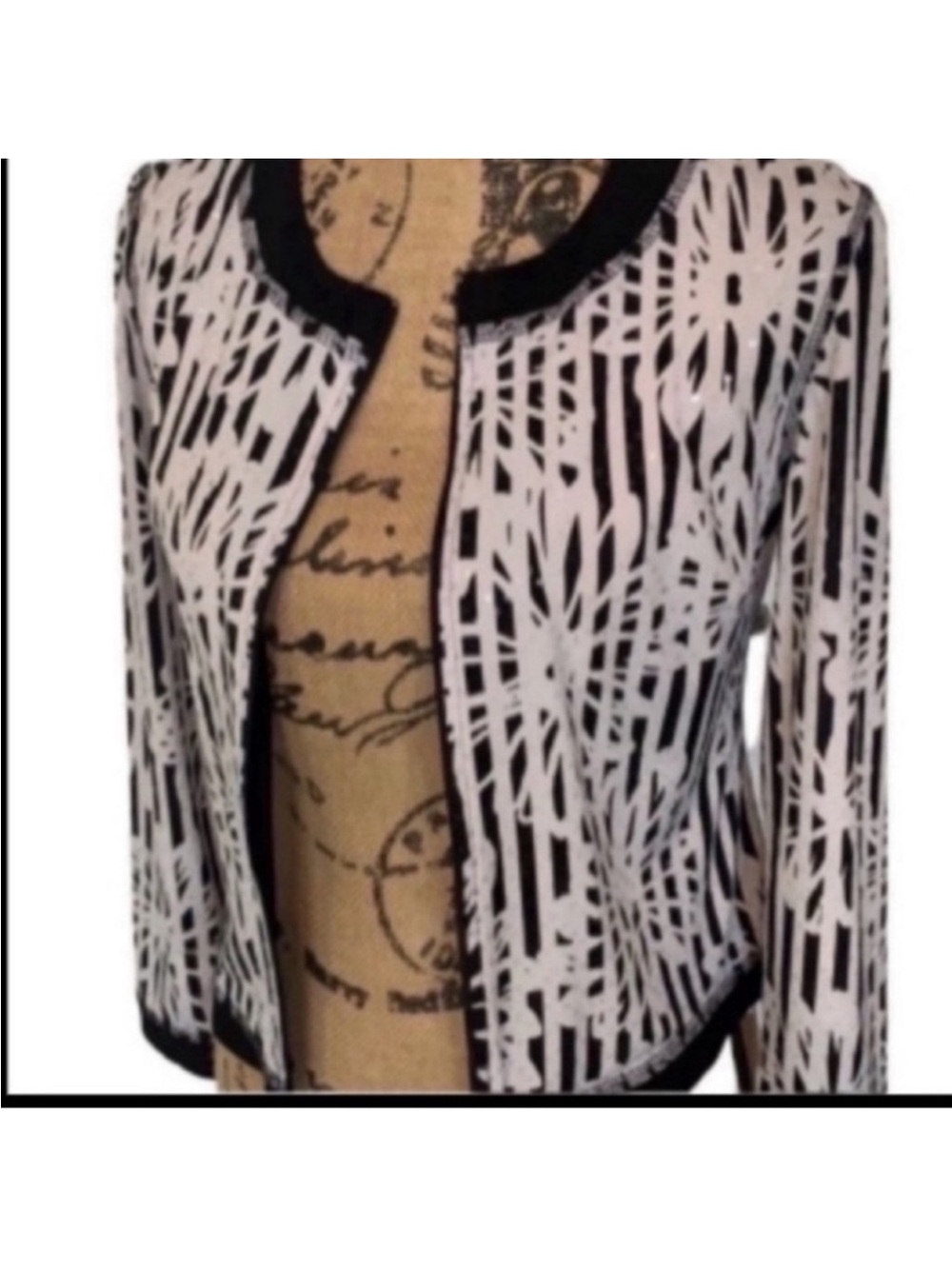 MSK Black and White Patterned Open-Front Jacket - Picture 3 of 5